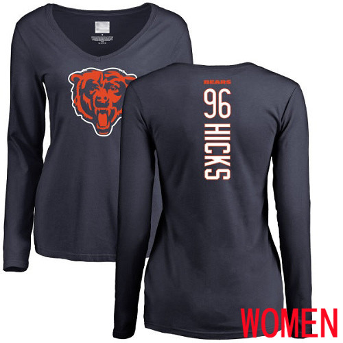 Chicago Bears Navy Blue Women Akiem Hicks Backer NFL Football #96 Long Sleeve T Shirt